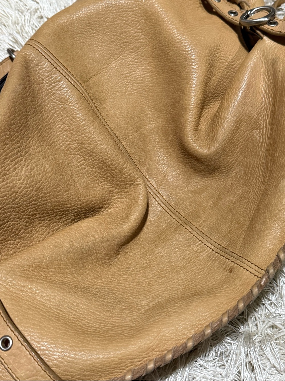 Furla Italian Leather Slouchy Hobo Shoulder Bag Whipstitch Tote - Picture 11 of 11